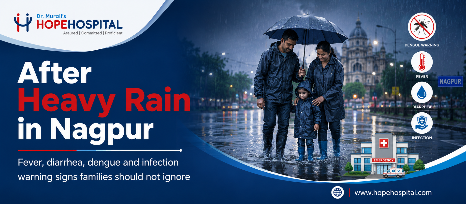 After heavy rain in Nagpur fever diarrhea dengue and infection warning signs by Hope Hospital